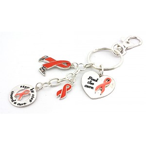 Key Chain Strung with Bali beads and Pink Ribbon Charm - Pink - KC-OK025ASPNK 